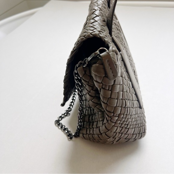 FALOR FIRENZE Italian Leather Woven Bag Purse Chain Taupe Gray Tone crossbody - Picture 5 of 6